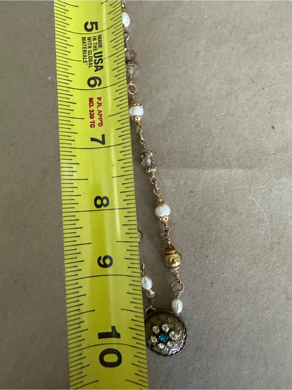 Vintage-Inspired Gold and Pearl Pendant Necklace with Blue Accent - Picture 6 of 7